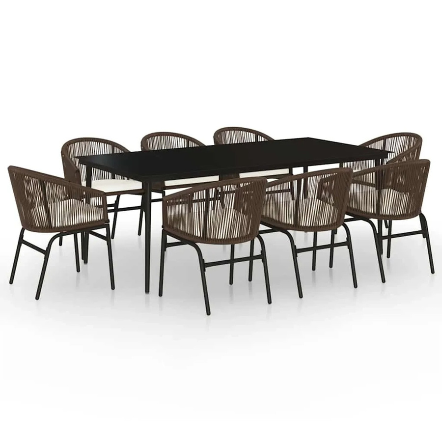 vidaXL 9-teilige Garten-Essgruppe in Braun mit Tisch aus gehärtetem Glas und PVC-Rattan für Terrasse und Außenbereich - Bild 2