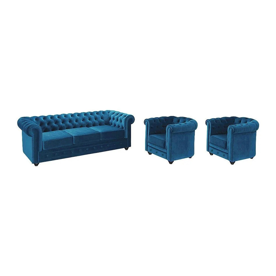 Vente-unique Chesterfield Couchgarnitur aus Samt mit 3-Sitzer-Sofa und Sessel in Blaugrün, Breite: 205 cm, Tiefe: 88 cm - Bild 2