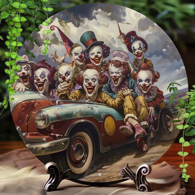 Potdemiel Vintage Clown Extravaganza Aluminium-Wandschild, rundes Metallschild in Multicolour, Durchmesser: 20,3 cm - Bild 1