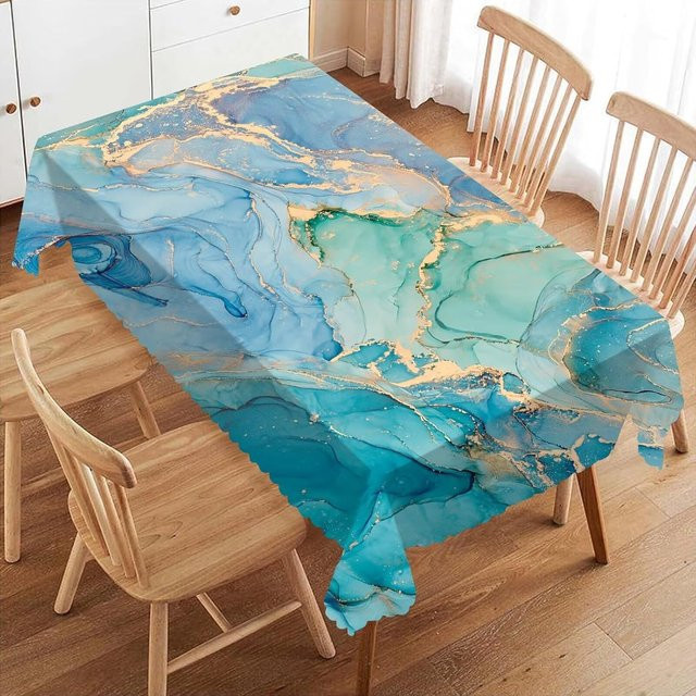 Waschbare rechteckige Tischdecke von Beau Maison in Türkis mit modernem Marmor-Design, B/T: 180 x 140 cm - Bild 1