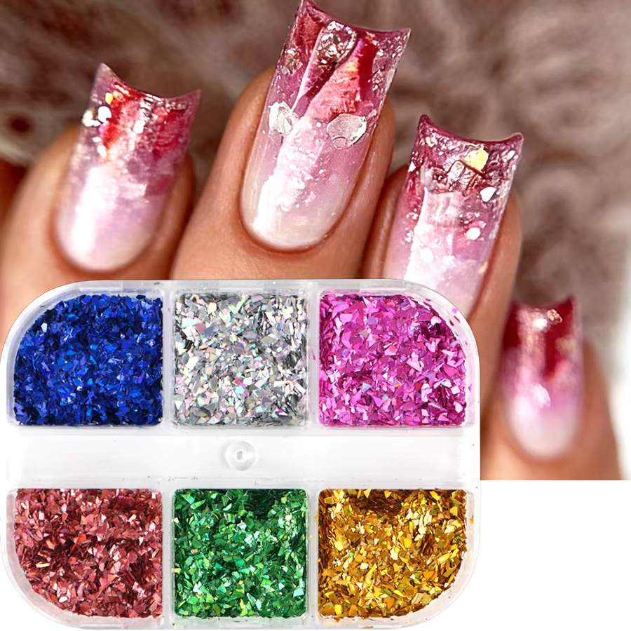 Full Beauty Nagelglitzer Flocken, 6er-Set, Silber Gold, Schimmernd - Bild 2