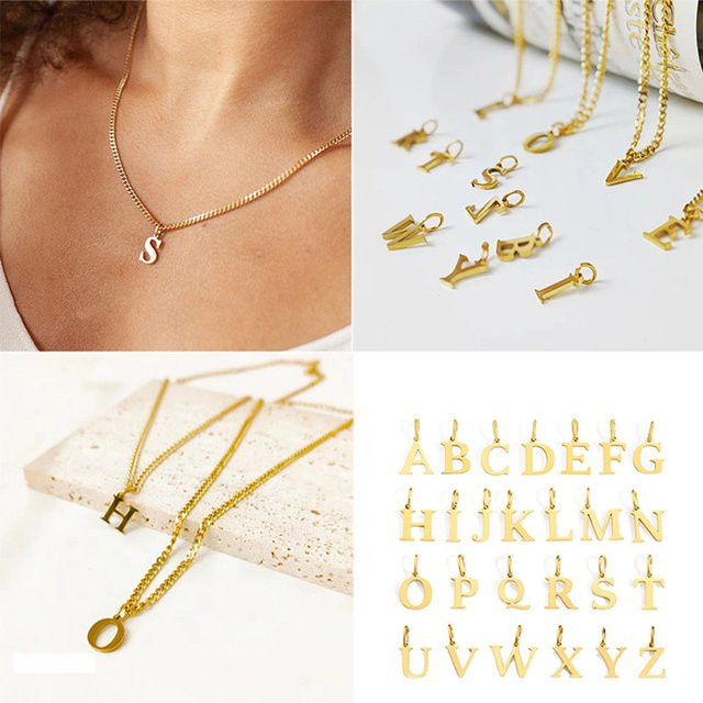 Car lidana Buchstaben Alphabet Charme Anhänger, Edelstahl, Gold, Unisex - Bild 1
