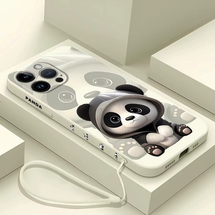 Süße Panda Silikon Handyhülle für iPhone 11 13 16 Pro 14 Pro Max 15 Plus XS Max XR SE 8 7 12 Mini weich - Bild 3