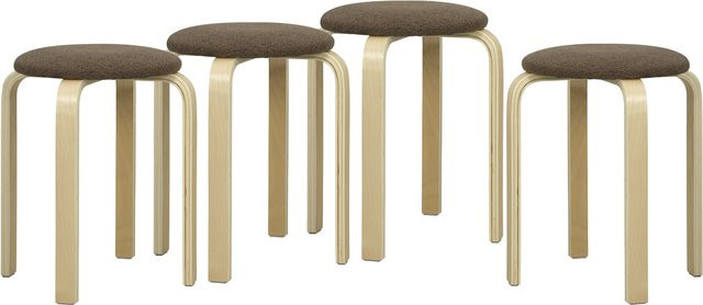 HOMCOM 4er Set Esszimmerhocker aus Birkensperrholz mit Leinenoptik in Braun, stapelbare Polsterhocker für Küche und Wohnzimmer - Bild 1