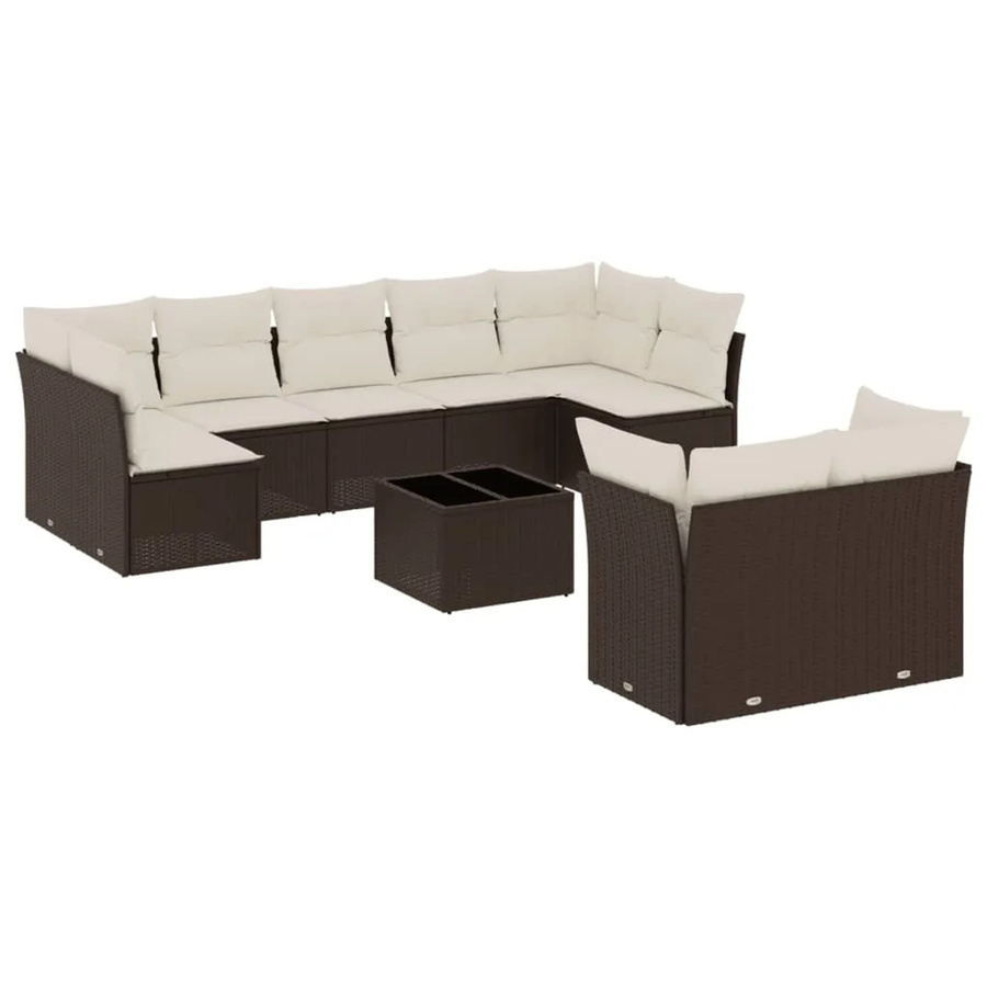 vidaXL 10-teilige Garten-Sofagarnitur aus Polyrattan in Braun mit L-Form und Kissen inklusive Gartentisch - Bild 2