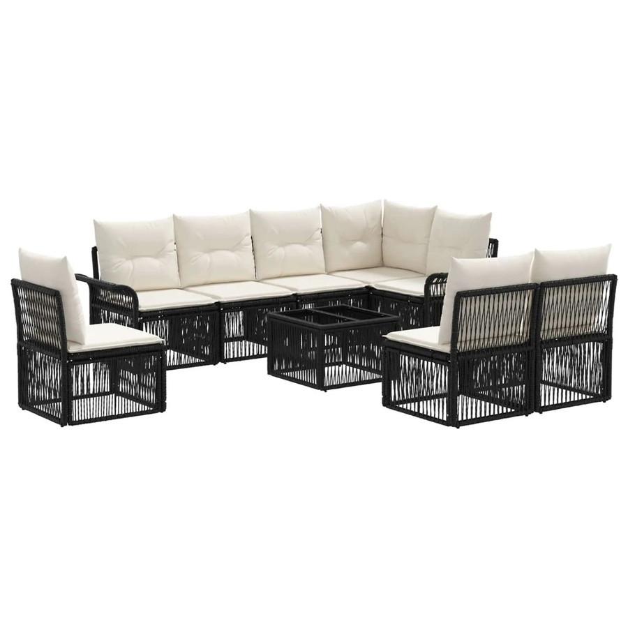 vidaXL Gartensofa-Set 9-teilig in Schwarz aus Poly-Rattan mit Polstern und Metallgestell für Garten und Terrasse - Bild 2