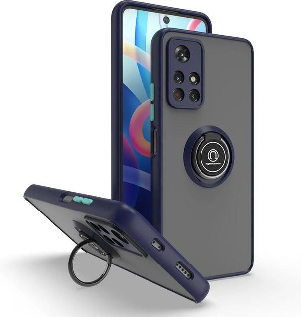 Stoßfeste Handyhülle mit Metallringhalter für Xiaomi Redmi Note 11 Pro Max 9 10 Poco X3 NFC 9c 9s 8 GT M3 11T F3 9A 9T 5G in Schwarz und Transparent - Bild 1