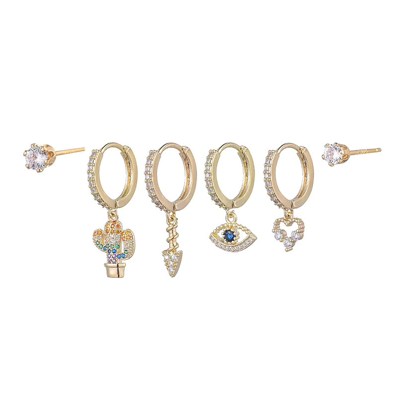 ANENJERY Ohrringe, 6-teiliges Set, Creolen, Stern und Mond, Bunt, Zirkonia, Damen - Bild 2