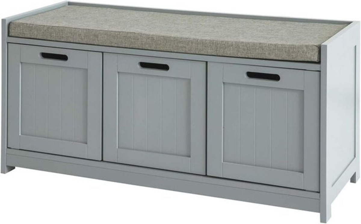 SoBuy Sitzkommode Grau mit Sitzkissen und Stauraum aus Holzwerkstoff und Stoff B/T/H: 90 x 45 x 35 cm - Bild 1