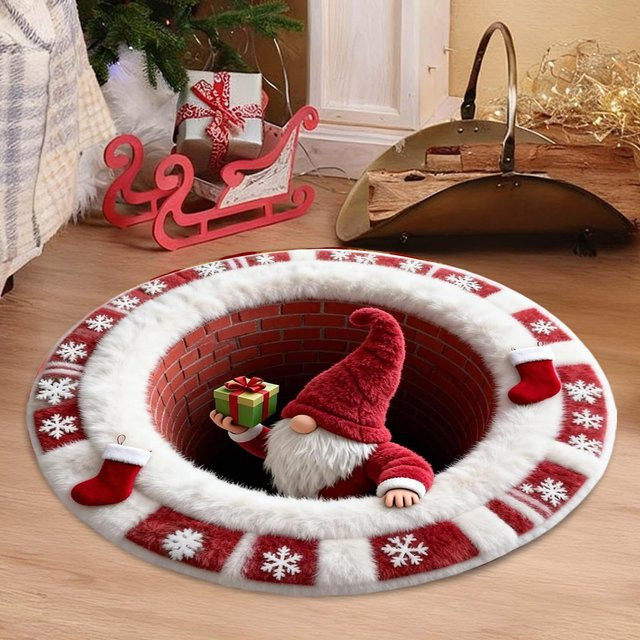 Runder 3D-Illusion-Weihnachtsteppich in Multicolour, rutschfest, Durchmesser: 60 cm - Bild 1