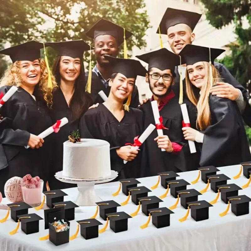 CYZIWEIN Süßigkeitenboxen in Form eines Bachelor-Huts aus Papier für die Abschlussfeier in Schwarz und Weiß - Bild 2