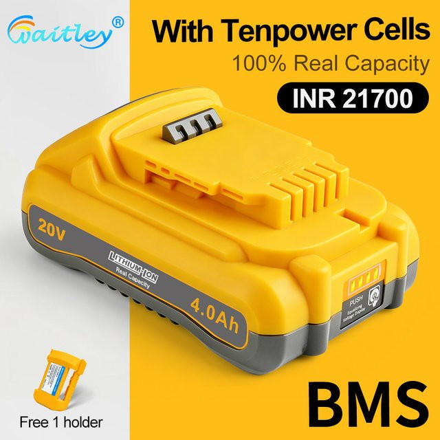 Waitley Li-Ionen-Akku 4Ah 18V 20V Gelb mit Tenpower INR21700 Zellen als Ersatz für Dewalt DCB200 und DCB184 - Bild 1