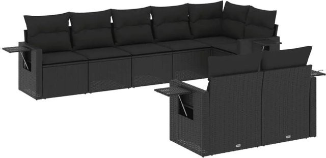 vidaXL 8-tlg Garten-Sofagarnitur in L-Form aus schwarzem Poly-Rattan mit Sitzkissen und Rückenkissen - Bild 1