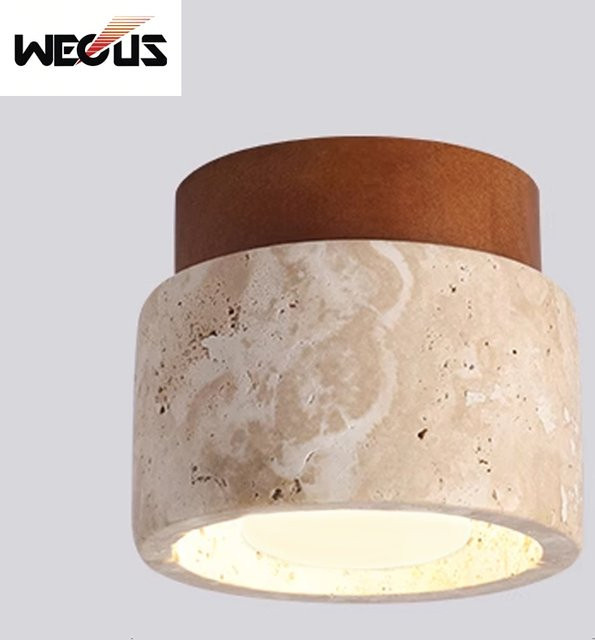 Wecus Mid-Century LED-Deckenleuchte im Wabi Sabi Stil, Travertin-Design in Beige, zylindrische Ringform für Flur und Balkon - Bild 1