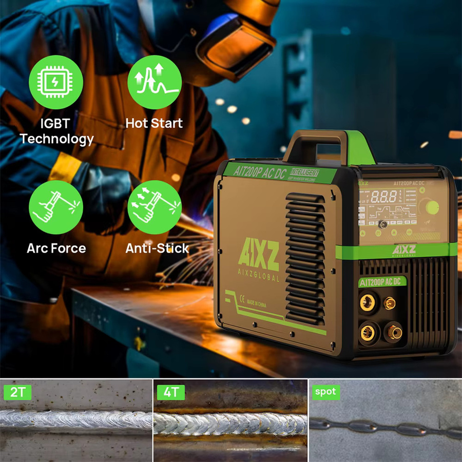 AIXZ 5-in-1 Multiprozess-Schweißgerät AIT200P, AC/DC TIG und MMA ARC Schweißgerät mit Puls-Funktion, 220V 200A, Schwarz - Bild 5