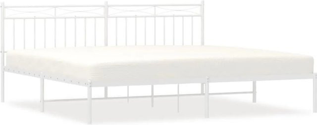 vidaXL Bettgestell aus Metall mit Kopfteil in Weiß, klassisch pulverbeschichtet, B/T/H: 193 x 203 cm - Bild 1