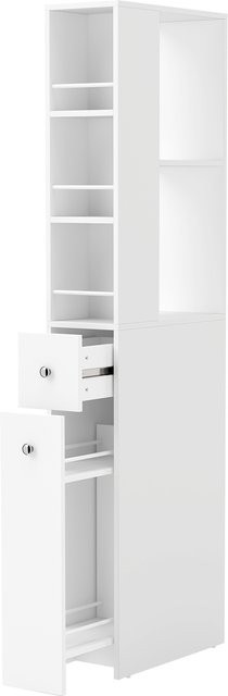 HOMCOM Badezimmerschrank in Weiß mit 2 offenen Fächern und 2 Schubladen, schmaler Nischenschrank für Badezimmer, Wohnzimmer oder Küche, B/T/H: 18 x 40 x 135 cm - Bild 1