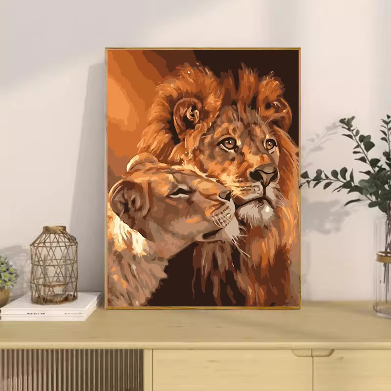 Personalisierte Malen nach Zahlen Leinwand mit zwei Löwen inklusive Rahmen von PhotoCustom für Erwachsene - Bild 4