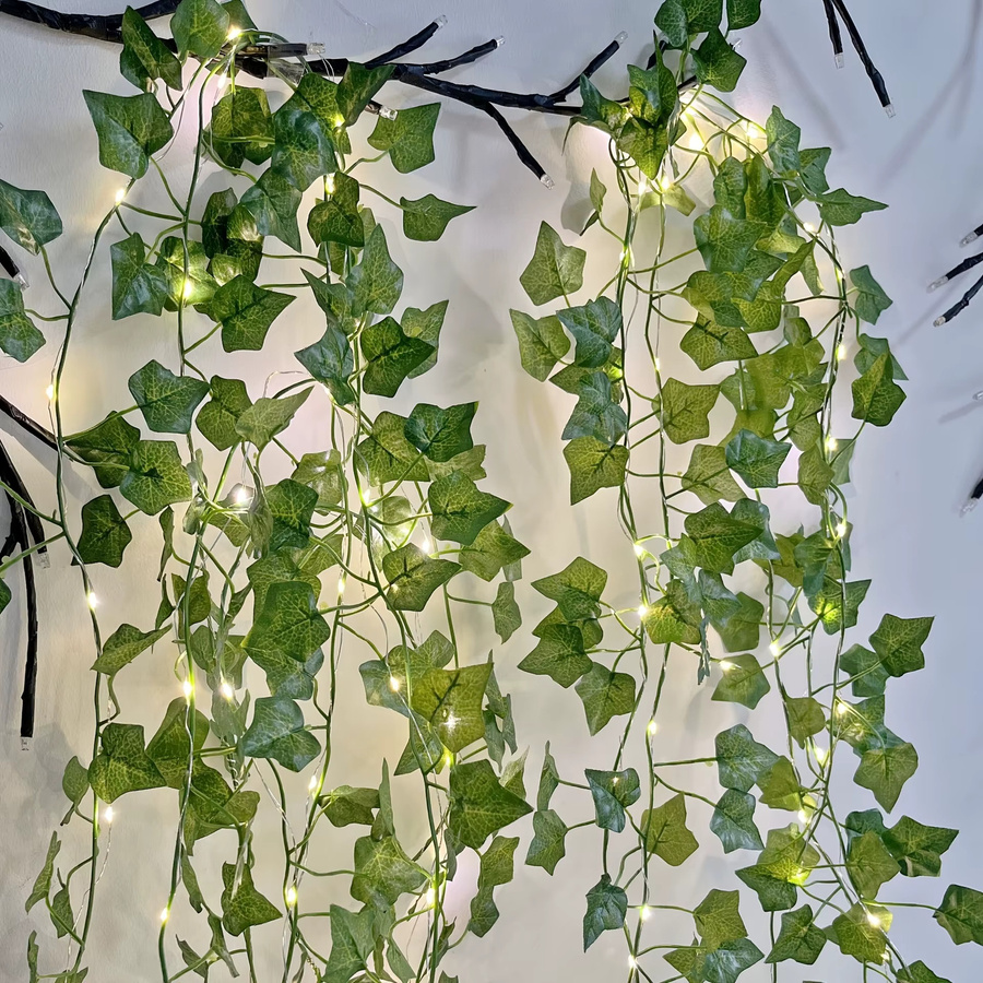 MENGHAO Künstliche Efeu-Rebe mit LED-Licht in Grün, 2 m Wandpflanze zur Dekoration für Hochzeit, Party und Weihnachten - Bild 2