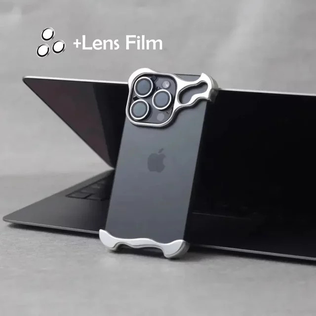 Stoßfeste Metall-Bumper-Handyhülle aus Aluminium für Apple iPhone mit Linsenschutzfolie in Silber - Bild 1