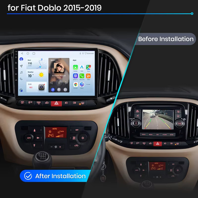 Junsun Wireless CarPlay und Android Auto Autoradio für Fiat Doblo Mk2 (263 Facelift) 2015-2022 in Schwarz mit GPS, WiFi, Bluetooth und IPS-Touchscreen - Bild 2