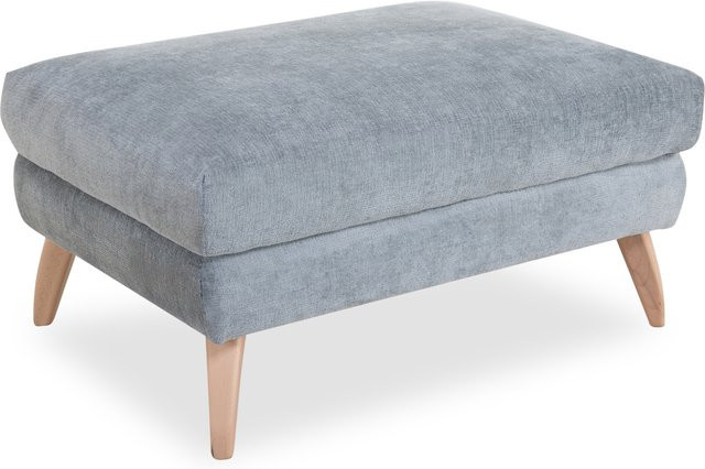 Hocker SANSIBAR FÜNEN in Blau/Grau mit Holzgestell in Eiche und Stoffbezug - Bild 1