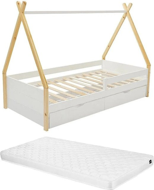 Luanco Tipi-Kinderbett aus Kiefer und MDF in Weiß mit Schubladen, B/T: 90 x 199,5 cm - Bild 1