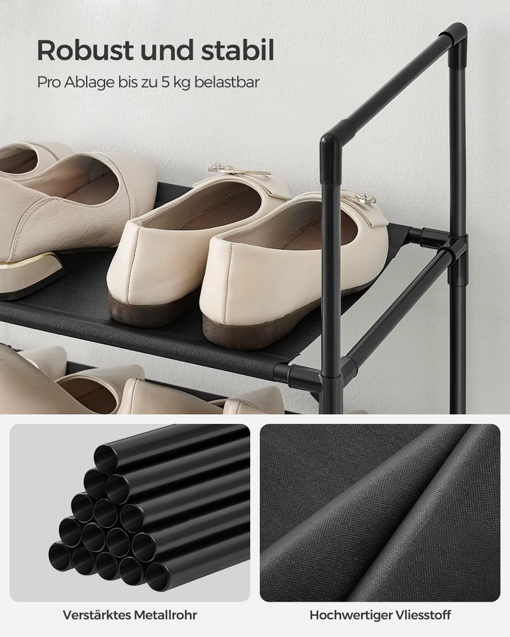 Songmics Schuhregal mit 10 Ebenen, schmale Schuhaufbewahrung aus Metall und Vliesstoff, B/T/H: 33 x 33 x 173 cm - Bild 2