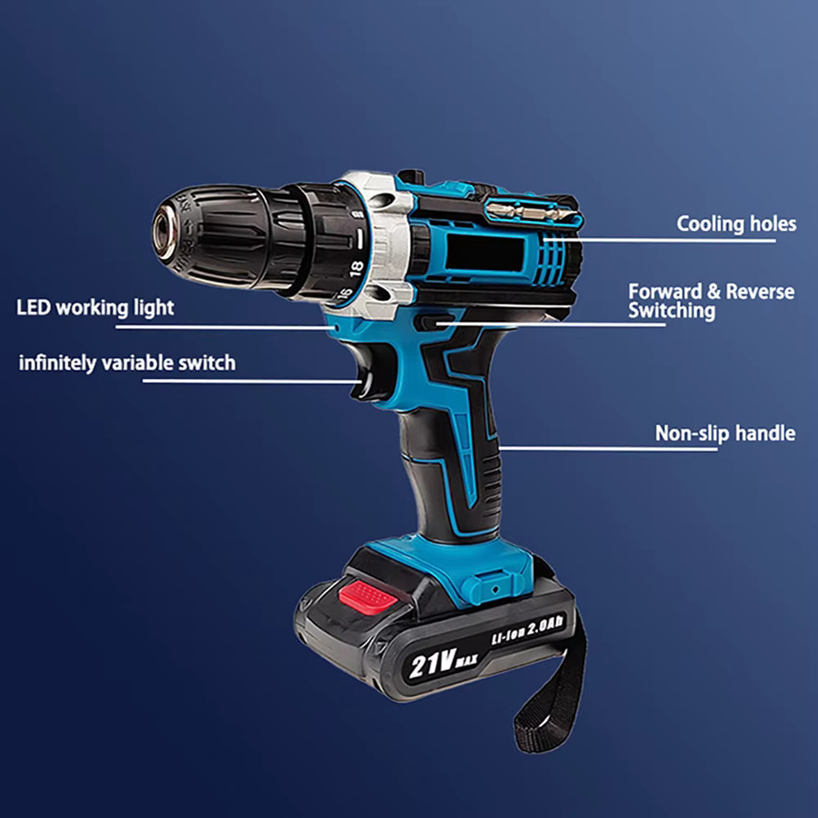 GECOFEER 21V Akku-Schlagbohrmaschine und elektrischer Schraubendreher in Blau mit Lithium-Ionen-Akku - Bild 2