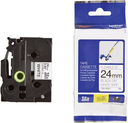 Brother Schriftbandkassette TZe-FX251 Flexibel, Breite: 24 mm, Farbe: Weiß, Schriftfarbe: Schwarz - Bild 1
