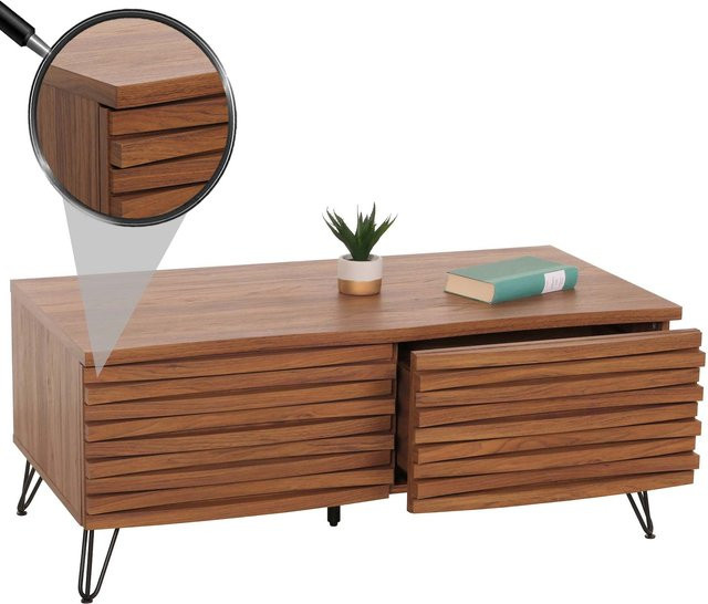 Couchtisch MCW M49 in Walnuss-Optik mit 2 Schubladen und modernem 3D-Design, B/T/H: 110 x 46 x 55 cm - Bild 1