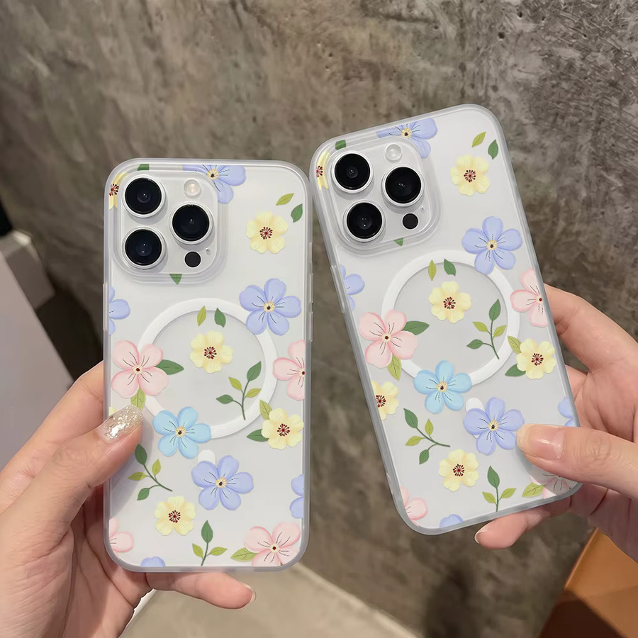 Transparente Silikon-Handyhülle mit Blumenmuster für Apple iPhone 17 Pro Max 16 15 14 13 12 11 mit kabellosem Laden - Bild 3