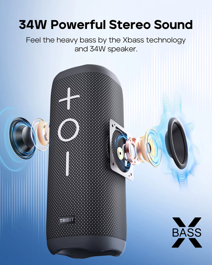 Tribit StormBox 2 Tragbarer Bluetooth-Lautsprecher, 34W Leistung, IPX7 Wasserdicht, Schwarz, 24 Stunden Spielzeit - Bild 3