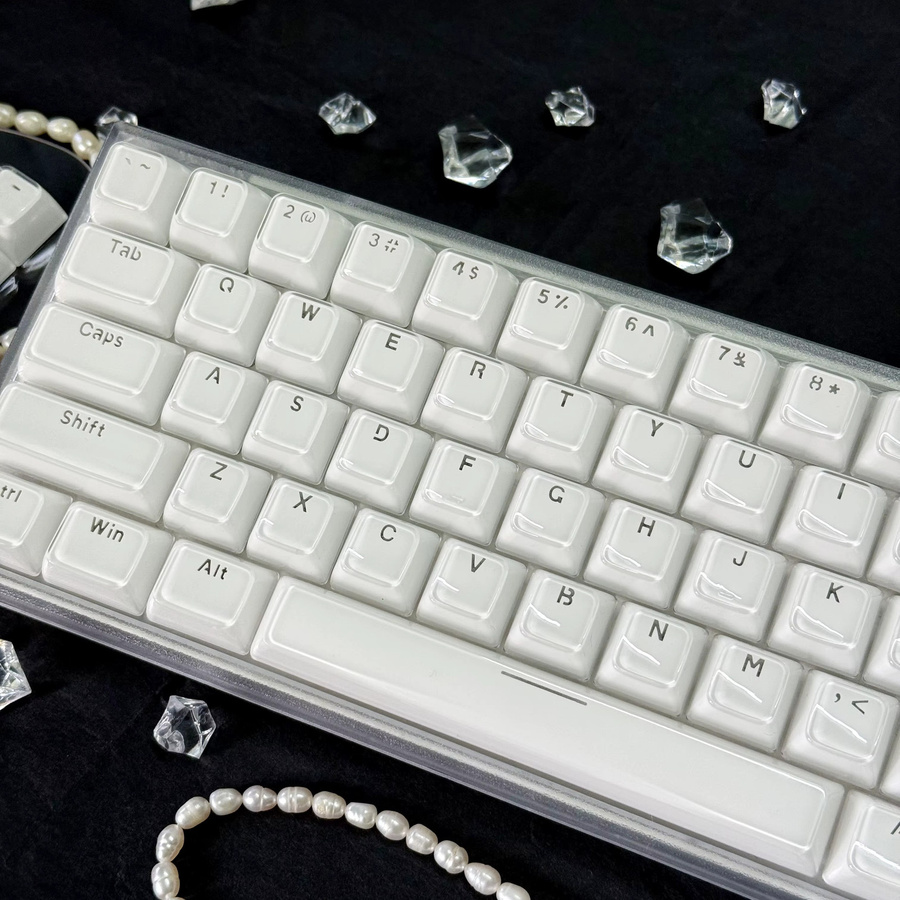 White Jelly Keycaps mit Hollow Characters Top Print für mechanische Tastaturen MX Switch 60% 75% TKL 96% 100% Layout in Weiß - Bild 2