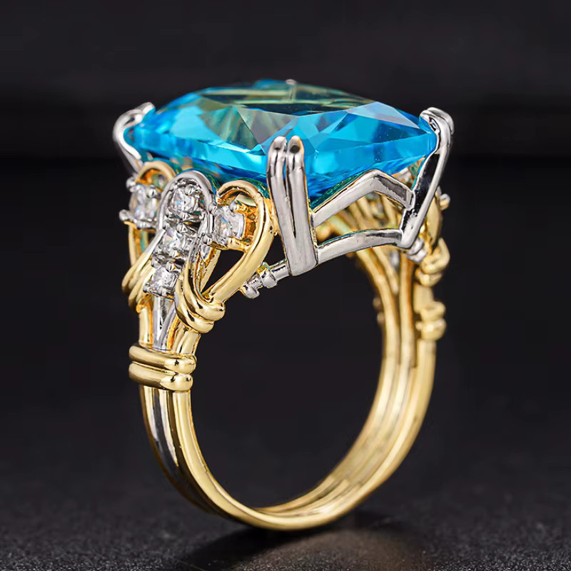 Huitan Damenring, Bicolor, Zirkonia, blau - Bild 2