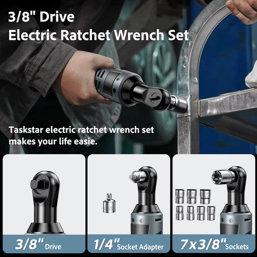TaskStar Elektrischer Ratschenschlüssel Set, 12 V Akku-Ratschenschlüssel mit 2 x 2,0 Ah Akkus, 40 Nm Drehmoment und variabler Geschwindigkeit - Bild 2