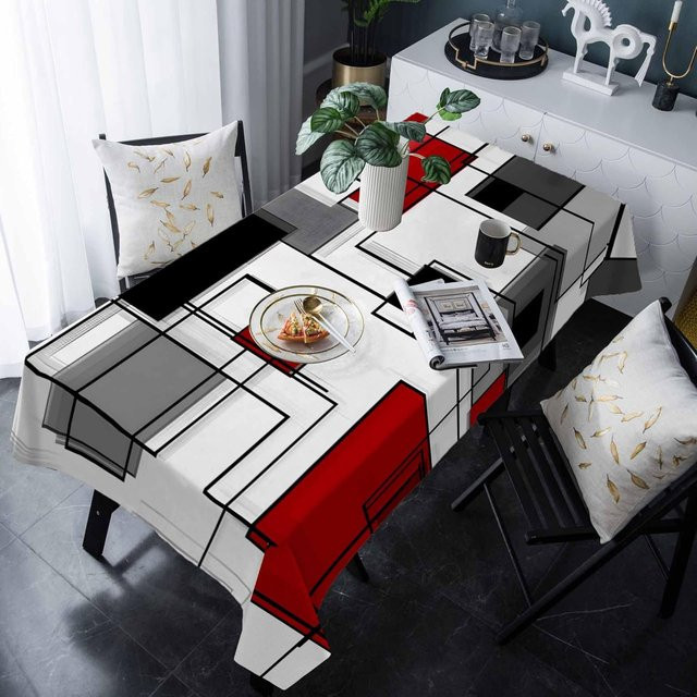 Wasserdichte rechteckige Tischdecke von Beau Maison in Schwarz Grau Weiß Rot mit Colorblock-Design, B/T: 140 x 140 cm - Bild 1