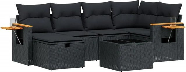 vidaXL 7-tlg Garten-Sofagarnitur in L-Form aus schwarzem PE-Rattan mit Kissen und pulverbeschichtetem Stahlgestell - Bild 1