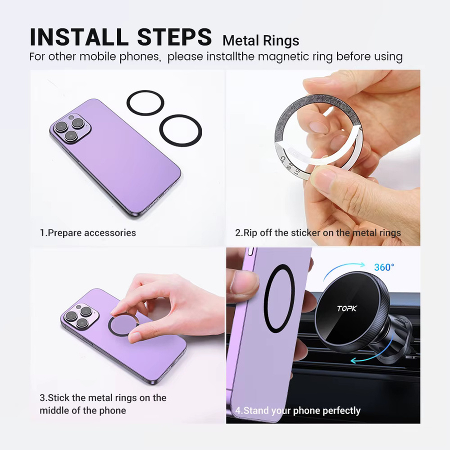 TOPK Magnetischer Autotelefonhalter mit Metallhaken für MagSafe, kompatibel mit iPhone 16, 15, 14, 13, 12 Pro Max Plus Mini-Hülle - Bild 6