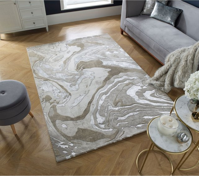 Abstrakt Marmorierter Teppich Kadima Design von OUSE in Beige, Breite: 80 cm, Länge: 150 cm - Bild 1