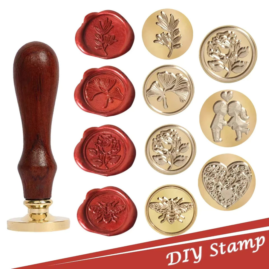 Vintage Wachssiegel Stempel mit Blumen-Motiv in Gold für Scrapbook, Umschläge und Hochzeitseinladungen - Bild 4