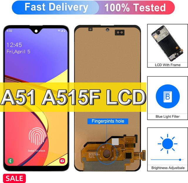 Samsung Galaxy A51 Super AMOLED Display mit Touchscreen Digitizer Ersatz und Rahmen inklusive Fingerprint Funktion, Farbe: Schwarz - Bild 1