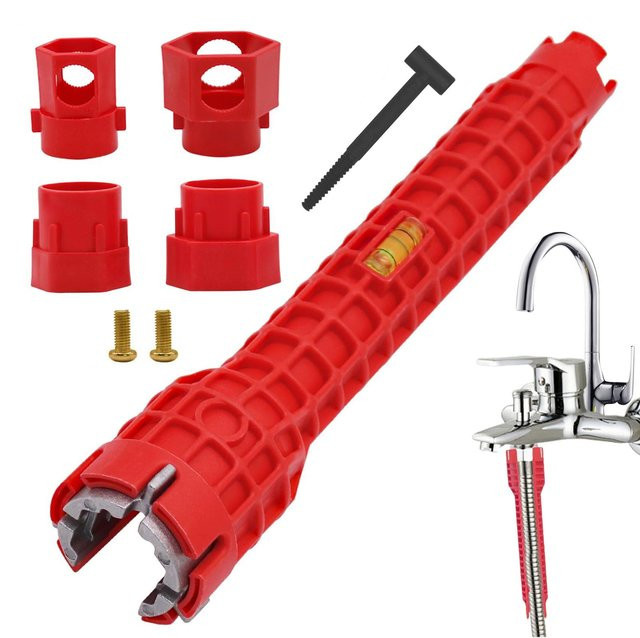 Multifunktionales 14-in-1 Sanitär-Installationsset mit Waschbecken- und Rohrschlüssel in Rot - Bild 1