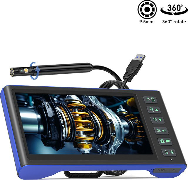 ZEMICAM Industrielle Endoskopkamera mit 7-Zoll-IPS-Bildschirm, 360 Grad automatisch drehbar, HD1080P, abnehmbares Design mit 9,5 mm Dual- und Triple-Objektiv, IP67 Schutzklasse - Bild 1