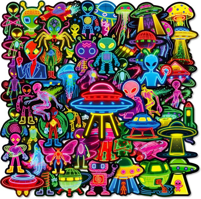 50 Stück süße Alien-Aufkleber in Multicolour für Telefon, Laptop und Skateboard - Bild 1