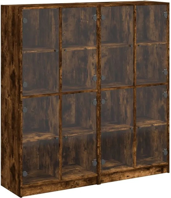 vidaXL Bücherschrank mit Glastüren in Räuchereiche, modern und matt, B/T/H: 136 x 37 x 142 cm - Bild 1