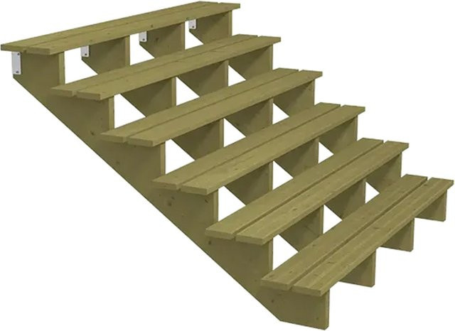 Plus A/S Terrassentreppe mit 6 Stufen aus Holz in Braun, B/H/T: 150 x 180 x 102 cm, druckimprägniert NTR Kl A - Bild 1