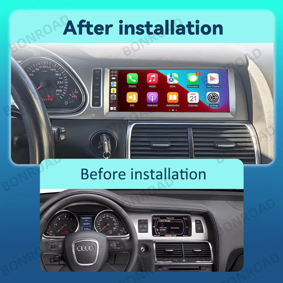 Bonroad Multimedia-Autoradio-Player mit 10,25 Zoll Display für Audi Q7 2005-2015, Wireless CarPlay, Android Auto, Airplay und GPS, Schwarz - Bild 3