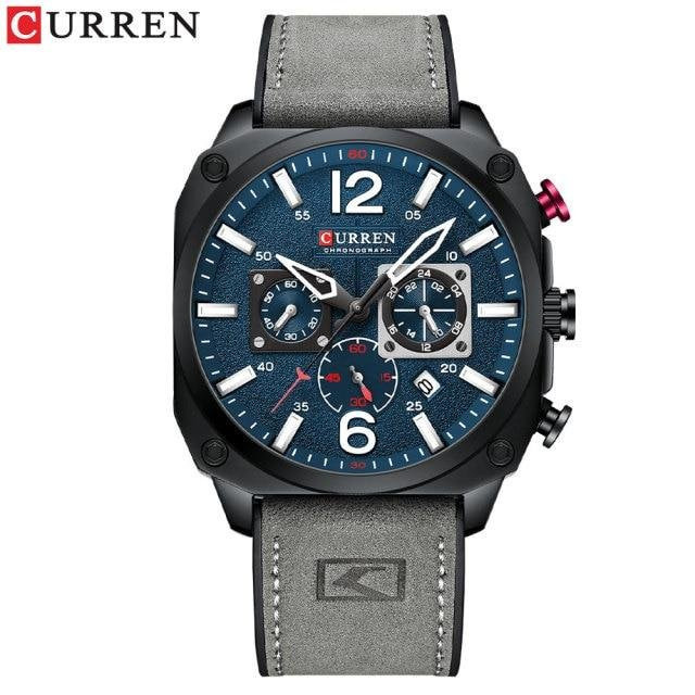 CURREN Chronograph Armbanduhr, Quarz, Edelstahl, Leder, Blau, Herren - Bild 1
