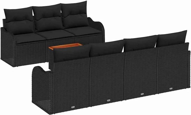 vidaXL Garten-Sofa-Set 8-teilig in Schwarz mit Polstern aus Polyrattan und pulverbeschichtetem Stahl - Bild 1